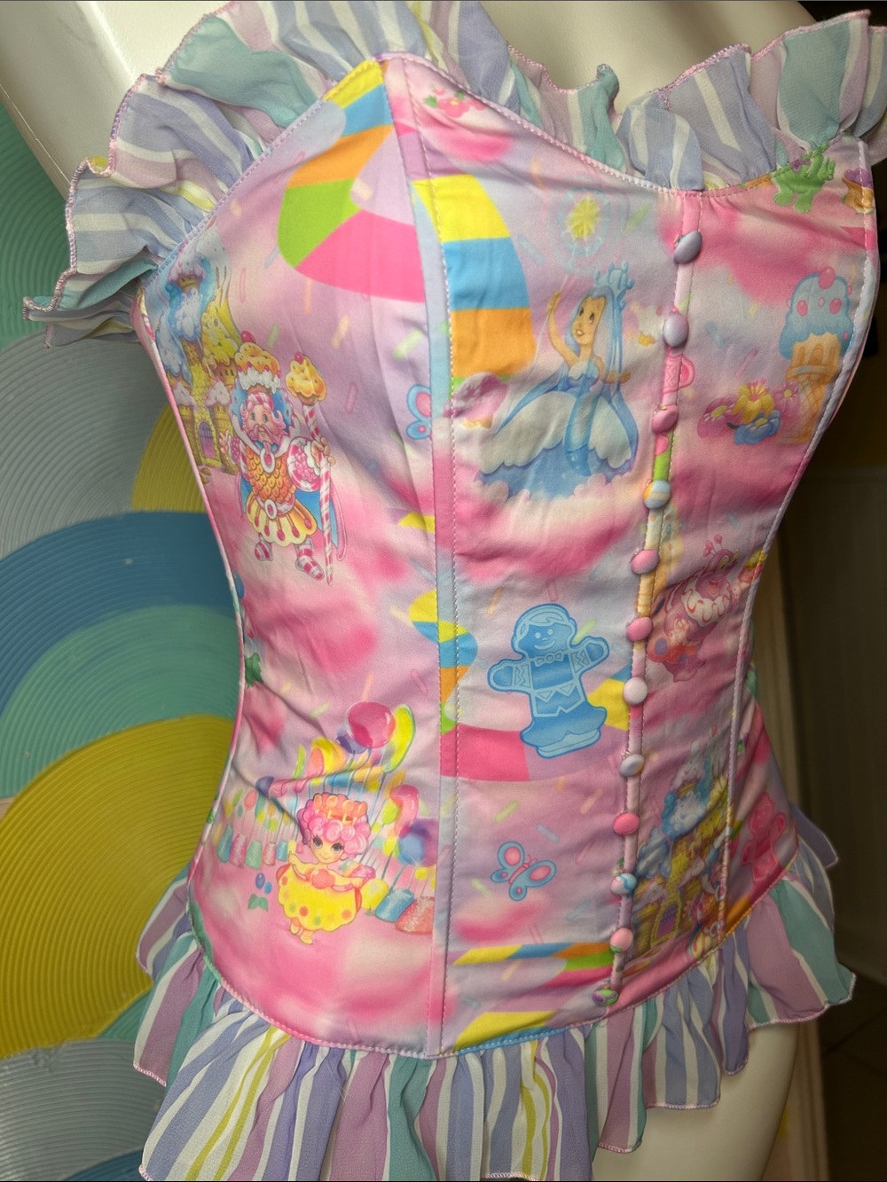 Dolls Kill x Candyland Pastel Candyland Print Corset Top women’s sz M - Picture 6 of 9